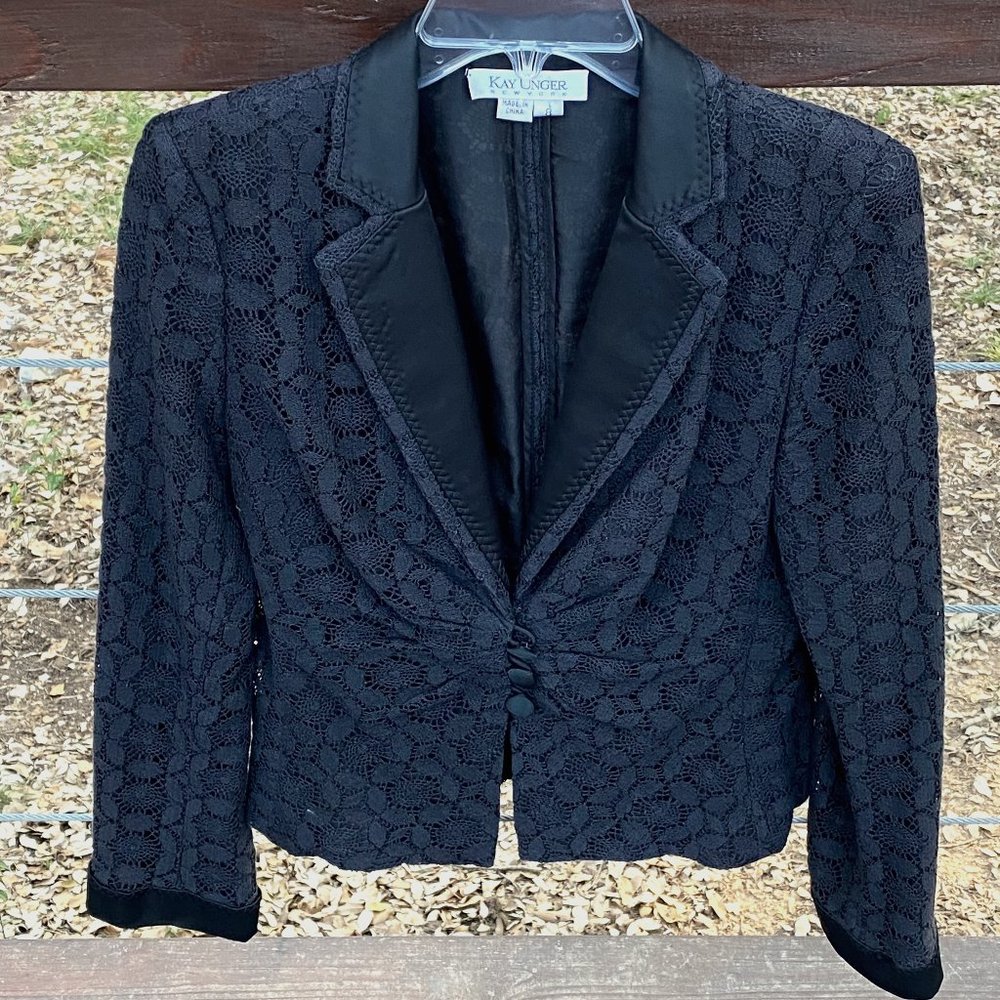 Kay Unger Black Lace Jacket with Silk Detailing (Neiman Marcus)